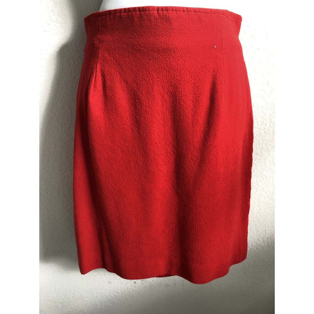 Oscar de la Renta Red Wool Double‎ Layer Pencil Skirt Slit Size 4